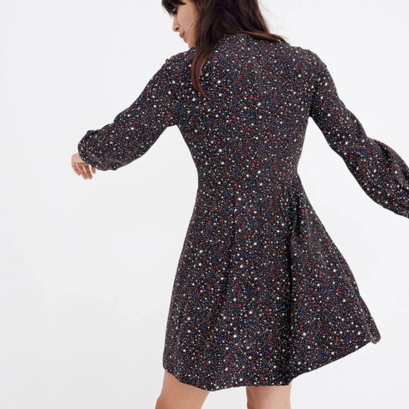 Madewell Balsam Tie-Neck Silk Dress in Starry Night - Picture 3 of 12